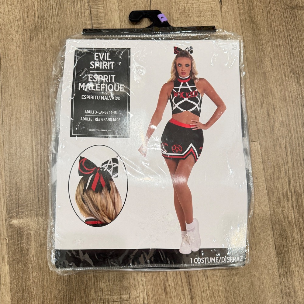 NEW Evil Spirit Cheerleader Costume Women XL 14-16 3pc Set Pentagram Wicked